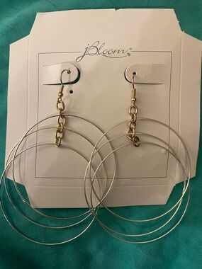 JBloom- Two-Tone Three Layered Hoop Dangle Earrings - Silver & Gold